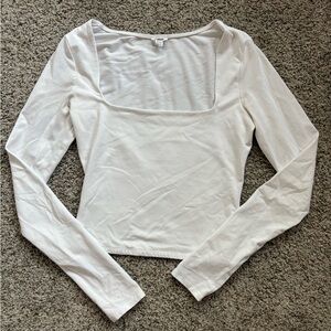 GARAGE Women's Square Neck White Long Sleeve Crop Top
